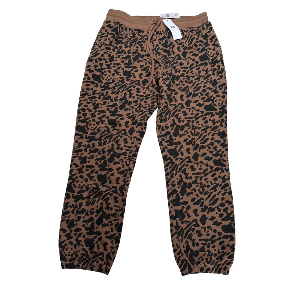 SOCIALITE Joggers Brown Leopard Print Fleece Lined Women's Size Large NWT